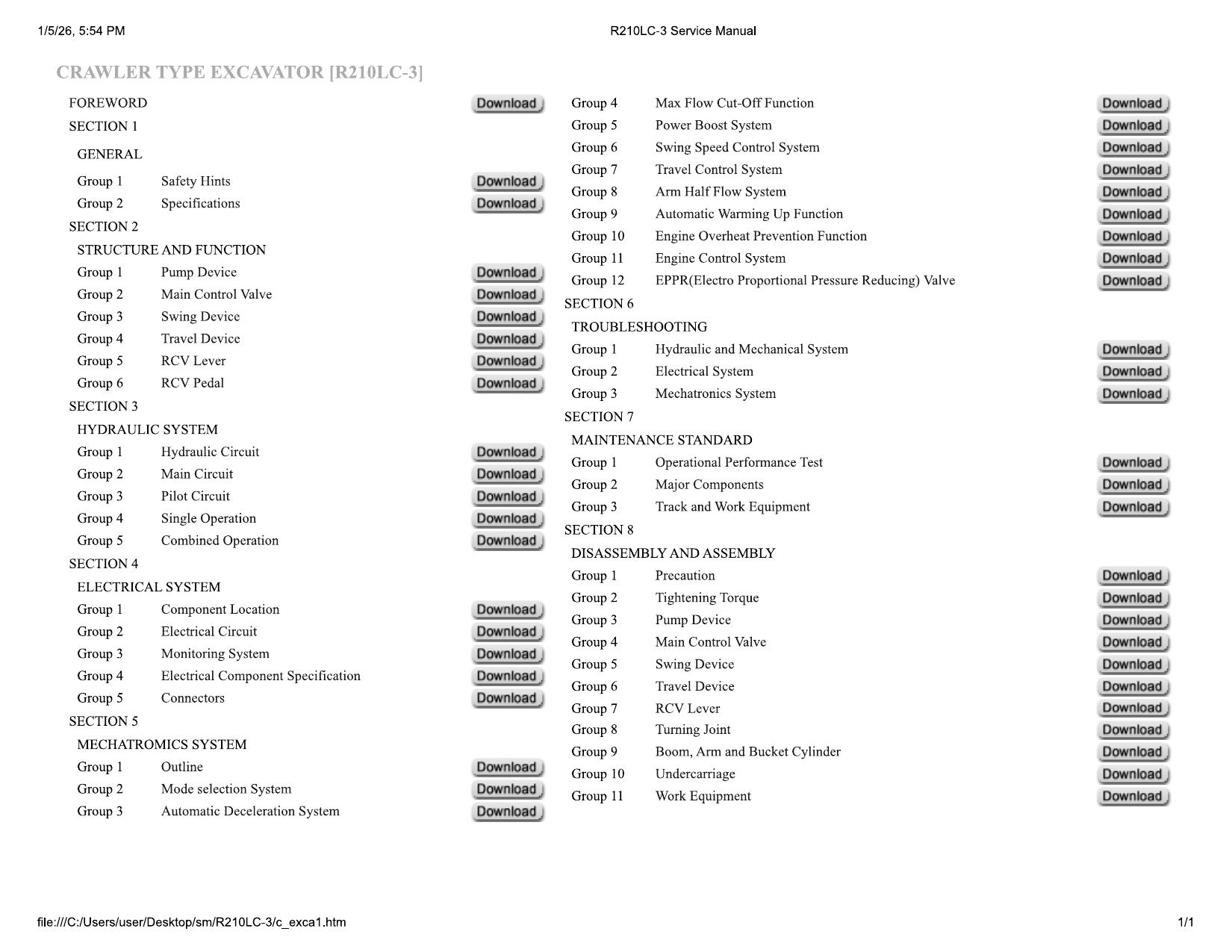 R210LC-3 Service Manual